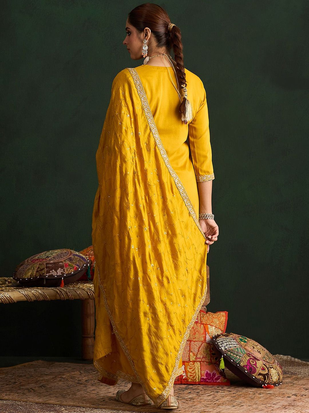 Women Paisley Embroidered Regular Kurta with Trousers & With Dupatta