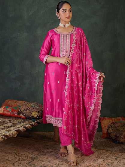 Women Ethnic Motifs Embroidered Kurta with Trousers & Dupatta