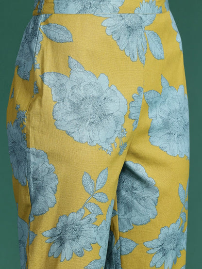 Floral Printed Pleated Kurta with Trousers