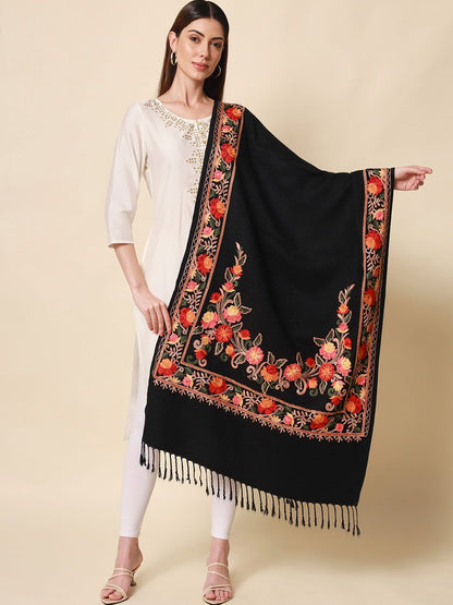 Dhiyona PA Women Black Floral Embroidered Shawl
