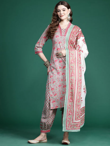 Dhiyona IE Floral Printed Pure Cotton Kurta with Salwar & With Dupatta