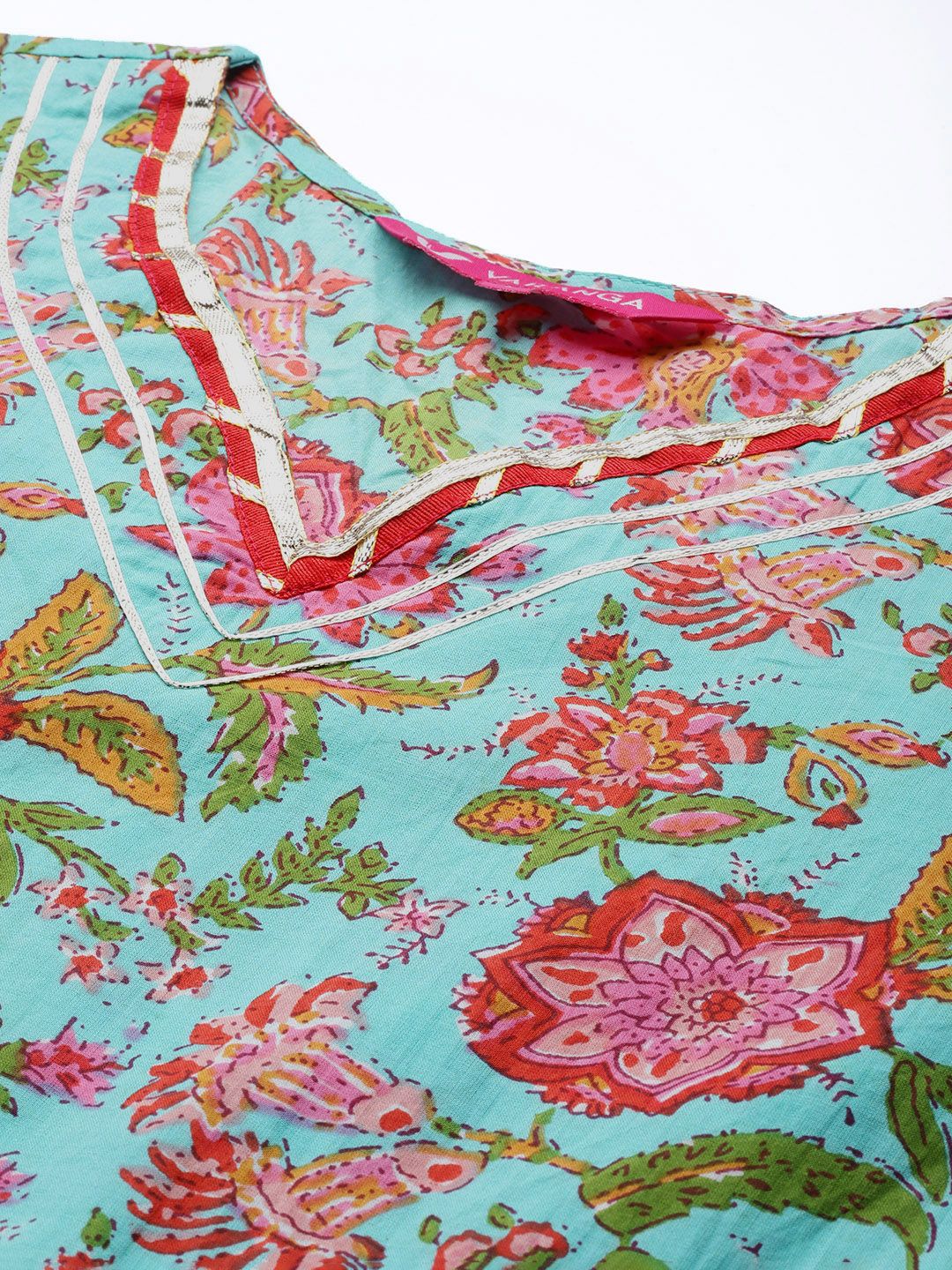 Dhiyona VA Women's Blue & Pink Kalamkari Printed Anarkali Kurta with Trousers & Dupatta