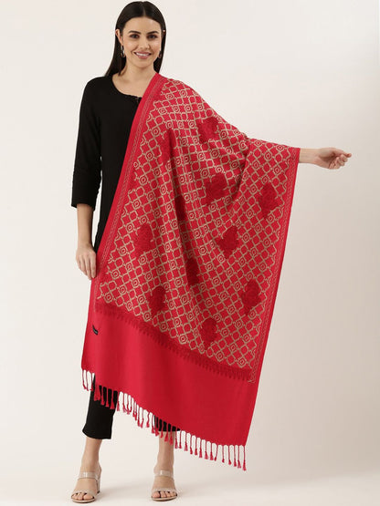 Dhiyona PA Women Pink Embroidered Shawl