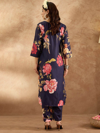 Dhiyona IE Women Floral Printed Regular Kurta with Trousers