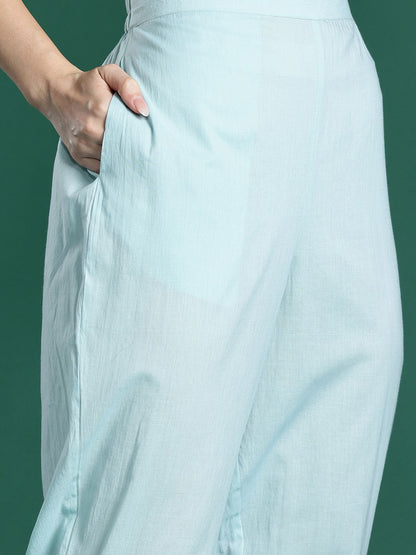 Floral Embroidered Linen Kurta with Trousers & With Dupatta