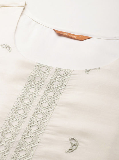 Dhiyona IE Ethnic Motifs Embroidered Thread Work Kurta With Trousers & Dupatta