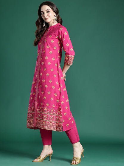 Dhiyona IE Ethnic Motifs Printed Pure Cotton Kurta with Trousers