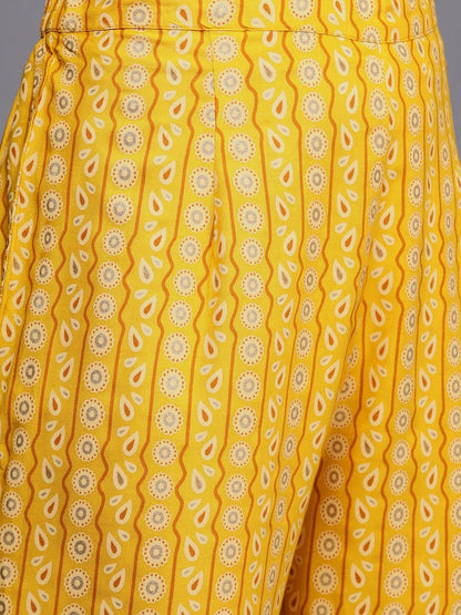 Dhiyona IE Women Mustard Yellow Floral Printed Thread Work Kurta with Trousers & With Dupatta