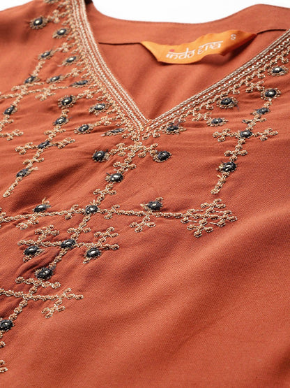 Embroidered Thread Work Kurta with Trousers