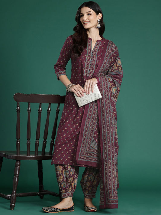 Dhiyona IE Floral Printed Pure Cotton Kurta With Salwar & Dupatta