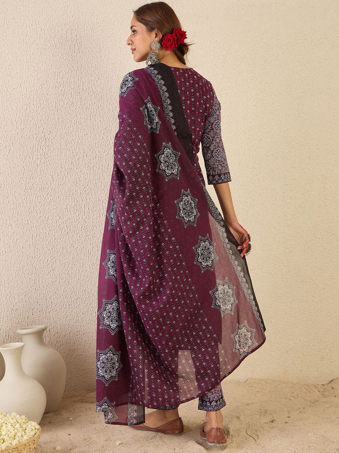 Women Ethnic Motifs Printed Pure Cotton Kurta with Trousers & Dupatta Kurta Sets