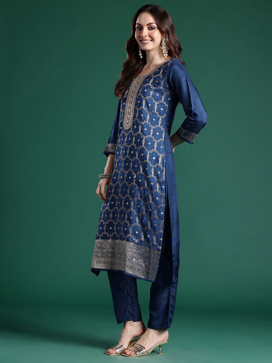 Floral Embroidered Regular Kurta with Trousers & Dupatta