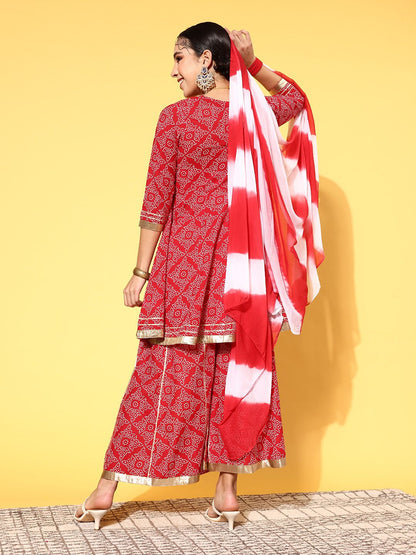 Dhiyona VA Women's Bandhani Pure Cotton Print Parade Kurta Set