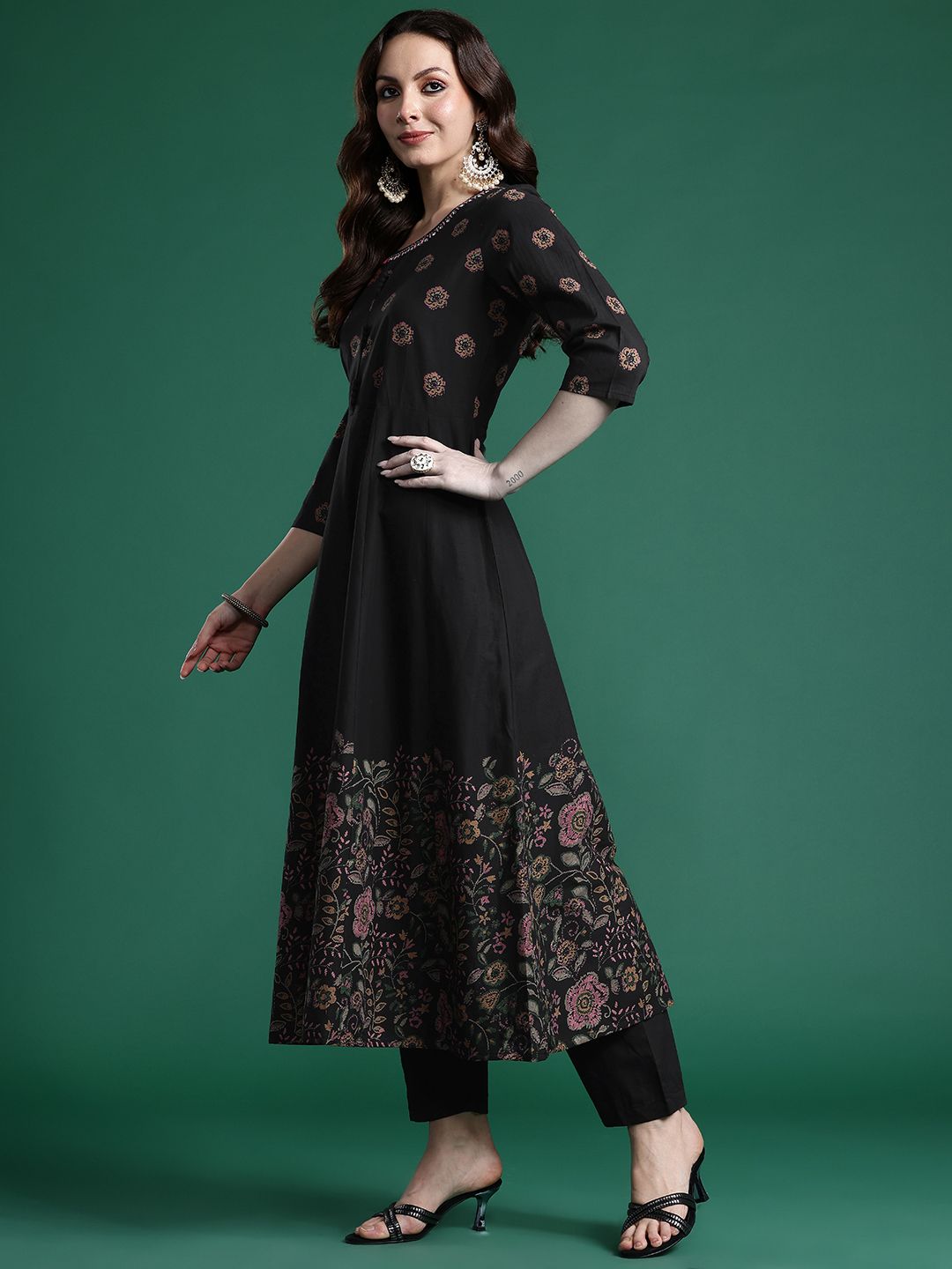 Dhiyona IE Floral Printed Pure Cotton Kurta with Trousers & Dupatta