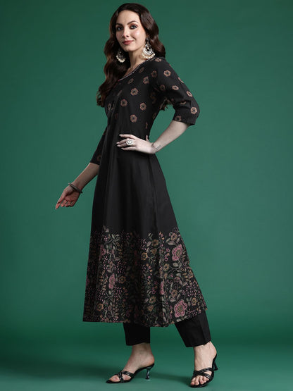 Dhiyona IE Floral Printed Pure Cotton Kurta with Trousers & Dupatta