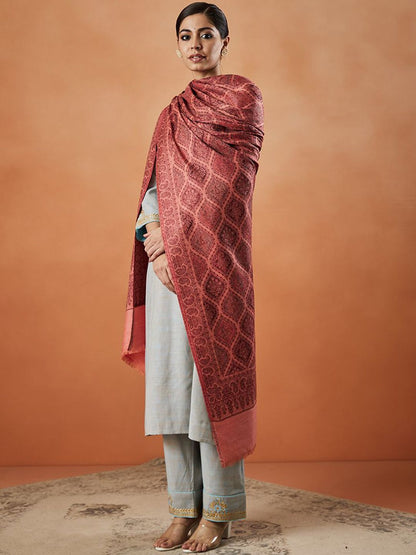 Dhiyona PA Ethnic Motifs Woven Design Woollen Fringed Shawl