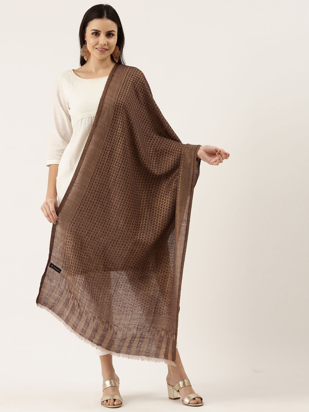 Dhiyona PA Women Brown Woven-Design Woolen Shawl