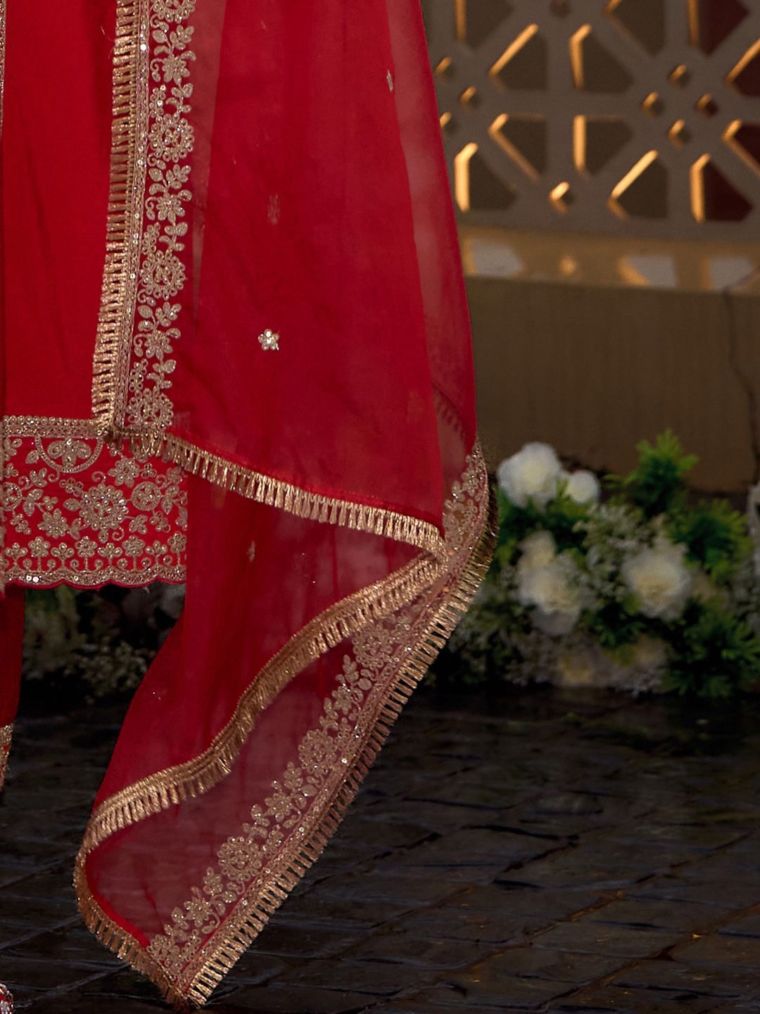 Ethnic Motifs Embroidered Panelled Kurta With Trousers & Dupatta