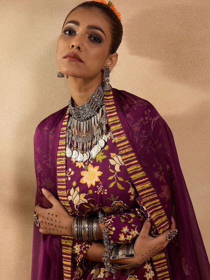 Dhiyona IE Floral Printed Round Neck Three-Quarter Sleeves Pure Cotton Kurta Set