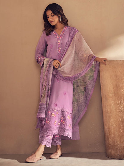 Dhiyona IE Women Floral Embroidered Regular Thread Work Kurta with Trousers & With Dupatta