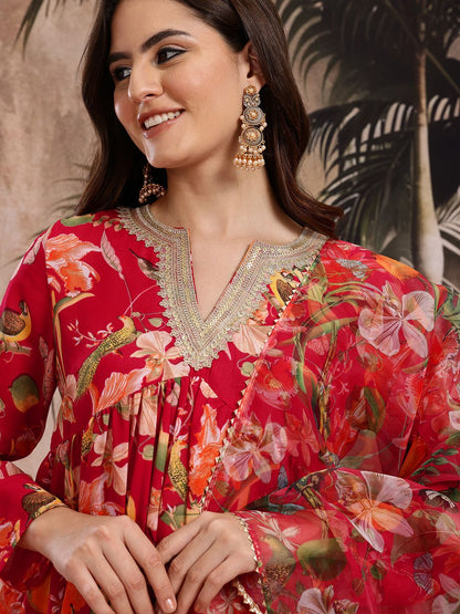 Dhiyona SN Women's Floral Print Empire Kurta with Sharara & Dupatta