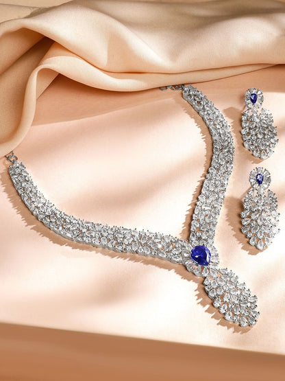 Dhiyona RJ Women's Rhodium-Plated Rich Purple Cubic Zirconia Floral & Leaf-Inspired Luxe Jewellery Set