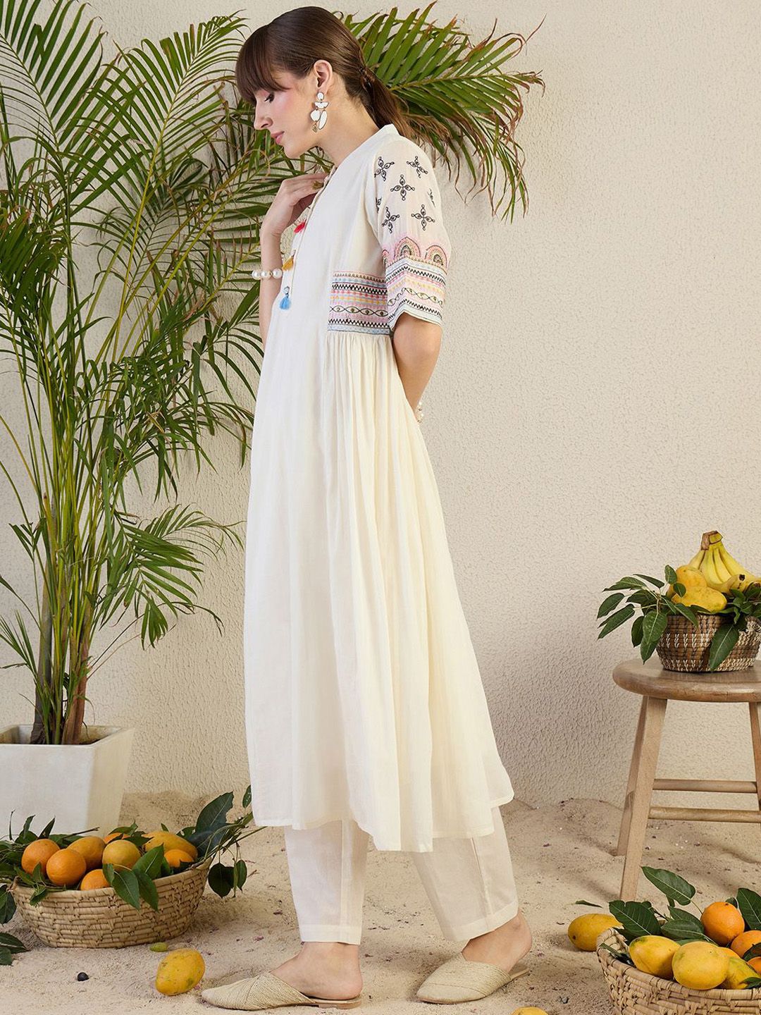 Dhiyona IE Embroidered Pure Cotton Top With Trousers Co-Ords