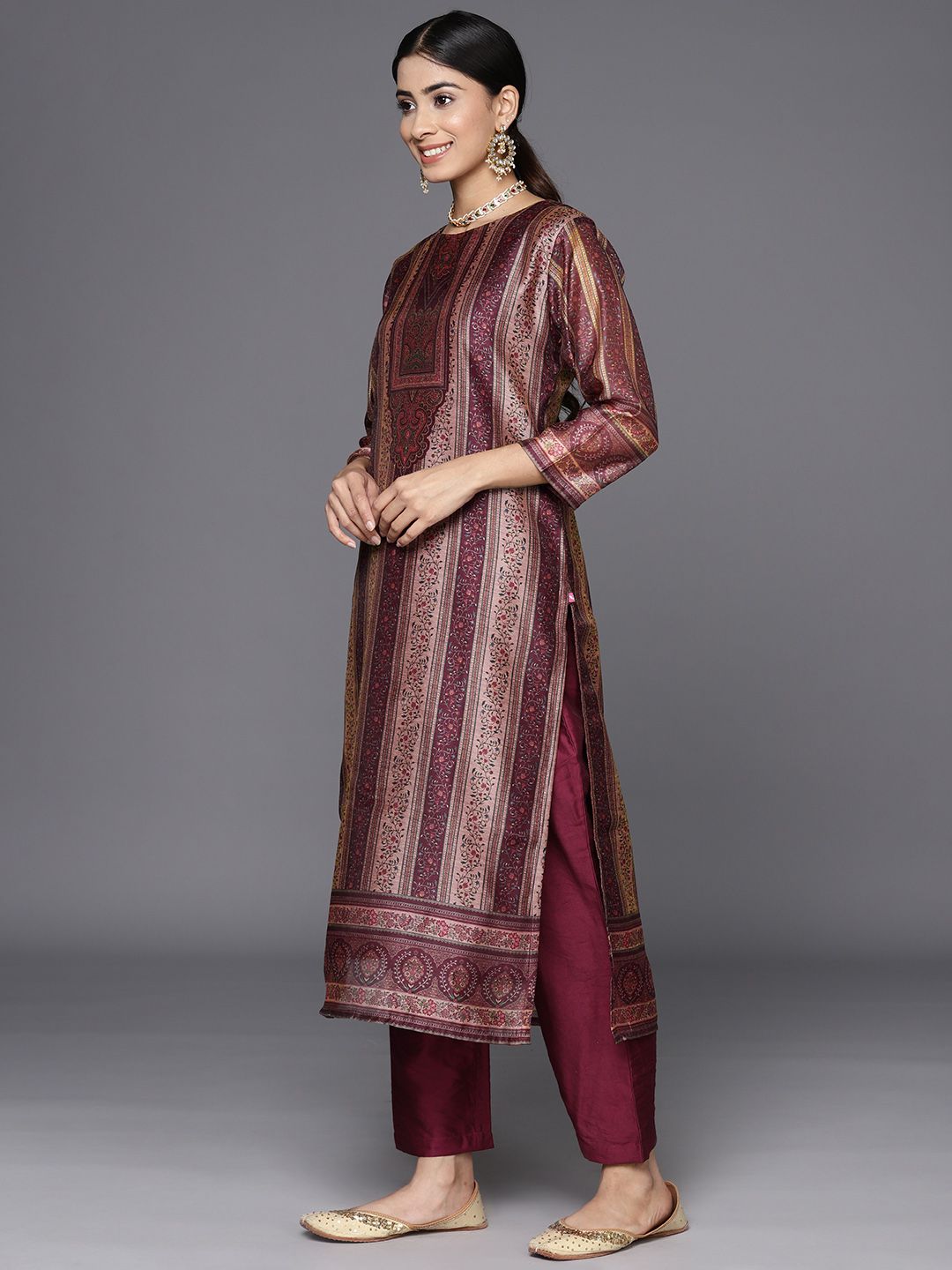 Dhiyona VA Women'sEthnic Motifs Printed Chanderi Silk Kurta With Trousers & Dupatta