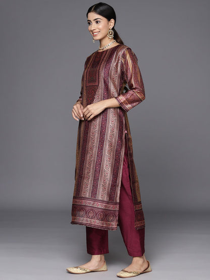 Dhiyona VA Women'sEthnic Motifs Printed Chanderi Silk Kurta With Trousers & Dupatta