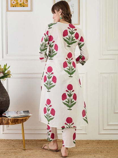 Dhiyona IE Printed Cotton V Neck Top With Trousers Co-Ords