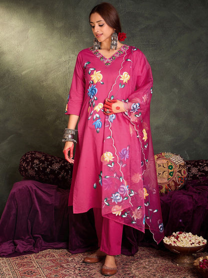 Dhiyona IE Women Floral Embroidered Regular Thread Work Pure Cotton Kurta