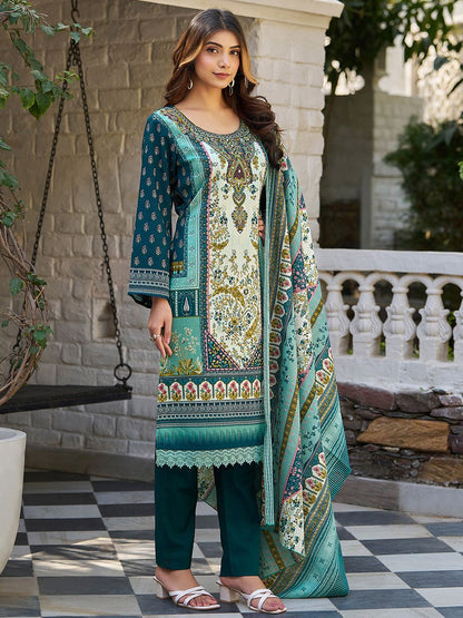 Dhiyona VA Women's Floral Printed Regular Beads and Stones Kurta with Trousers & With Dupatta