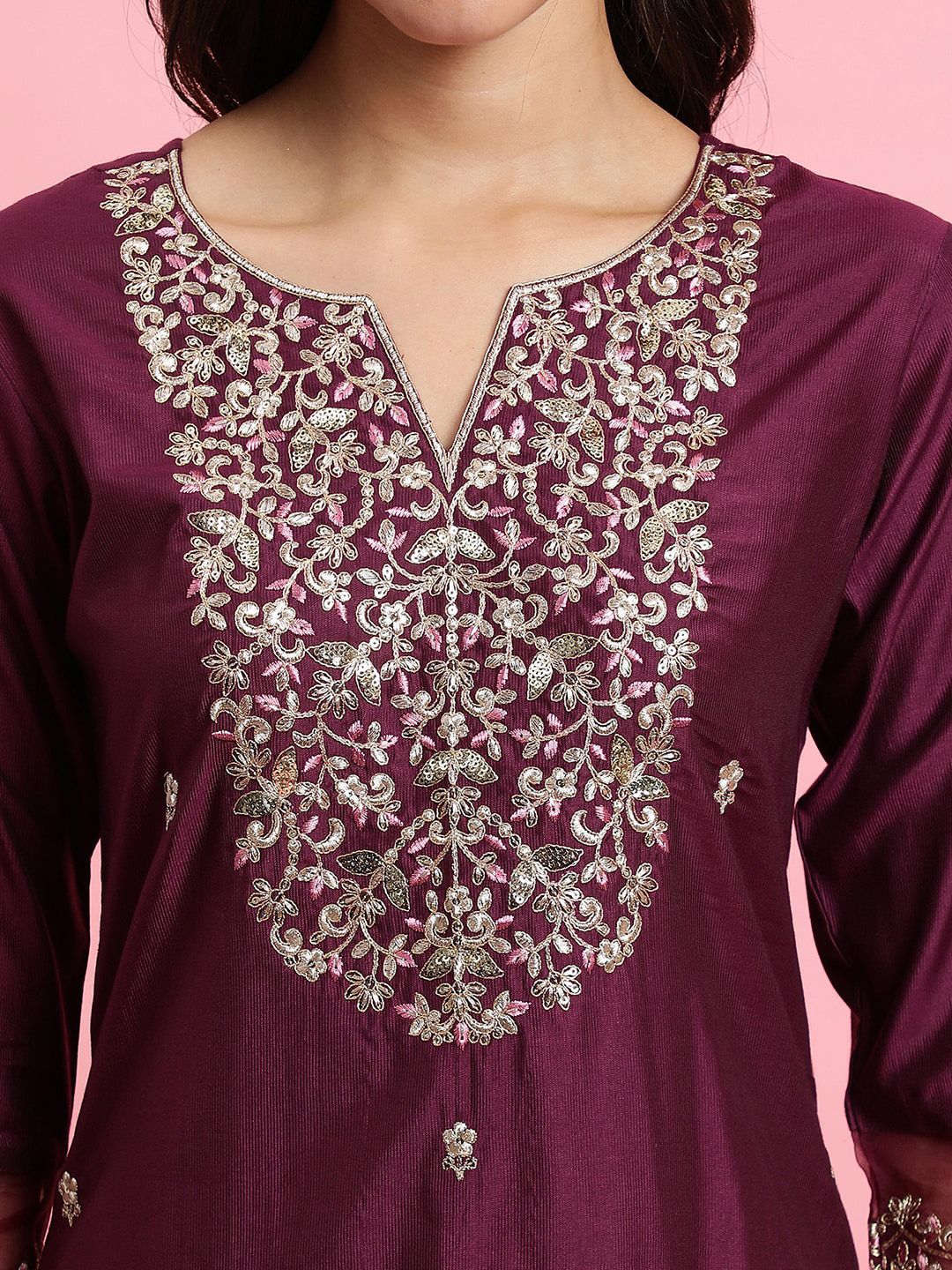 Floral Embroidered Yoke Design Kurta with Trousers & With Dupatta