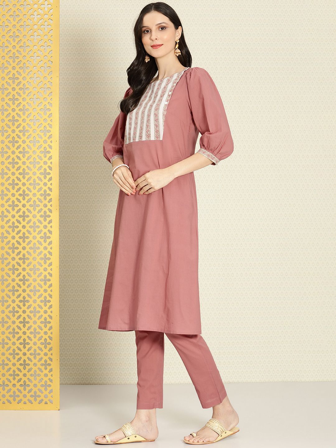 Dhiyona PD Women Women Pink Floral Printed Pure Cotton Rozana Kurta Set