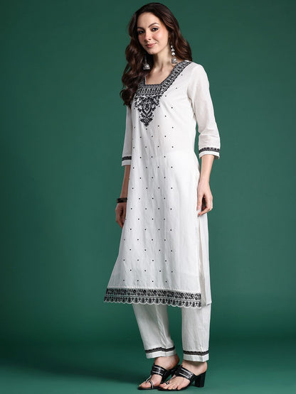 Dhiyona IE Floral Embroidered Pure Cotton Kurta with Trousers & Dupatta