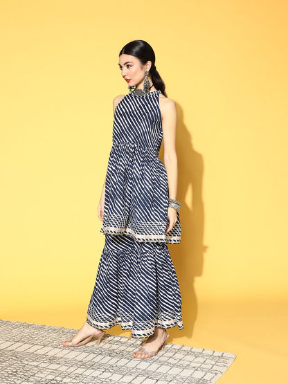 Dhiyona VA Women'sLeheriya Cotton Blend Short Kurti with Sharara