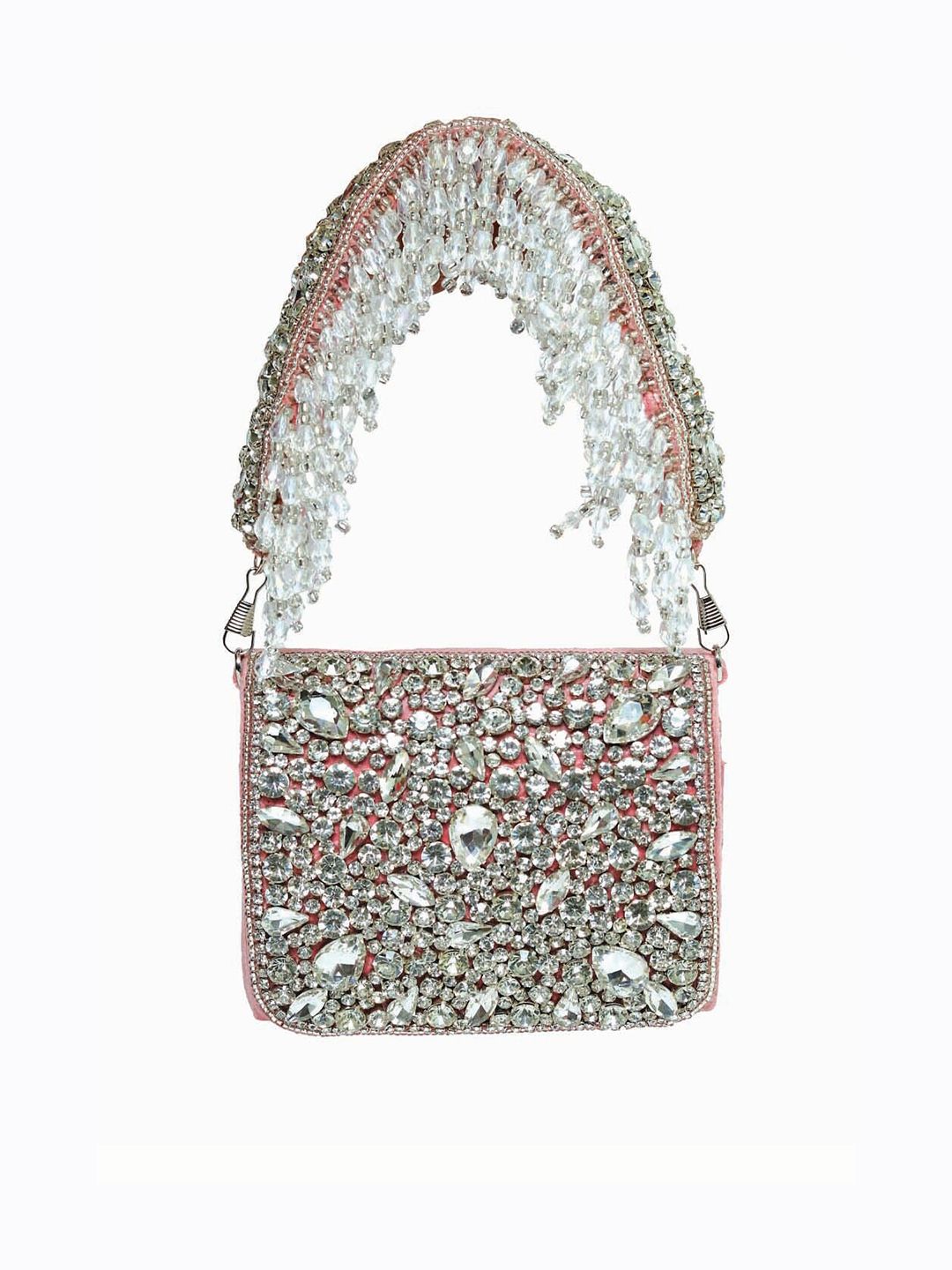 Dhiyona NR Women Rose & White Embroidered Box Clutch