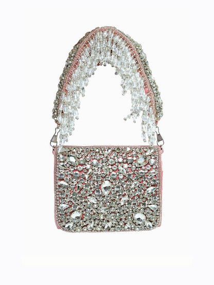 Dhiyona NR Women Rose & White Embroidered Box Clutch