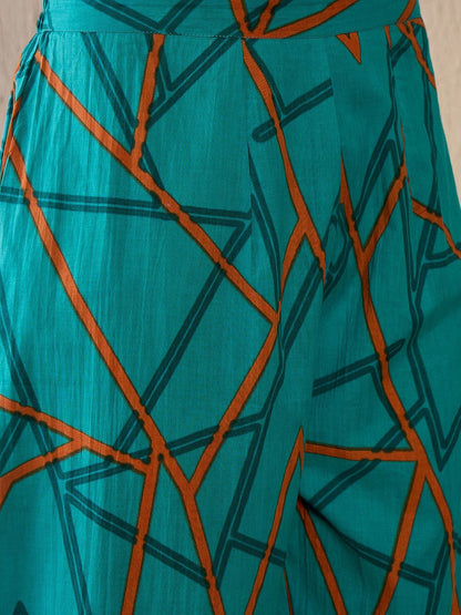 Dhiyona IE Floral Printed Pure Cotton A-Line Tunic With Trouser