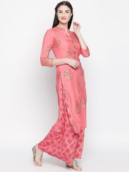Dhiyona IS Women's Women Pink Printed Kurti with Palazzos