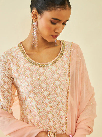 Dhiyona SO Women's Ethnic Motifs Embroidered Sequinned Kurta With Sharara & Dupatta