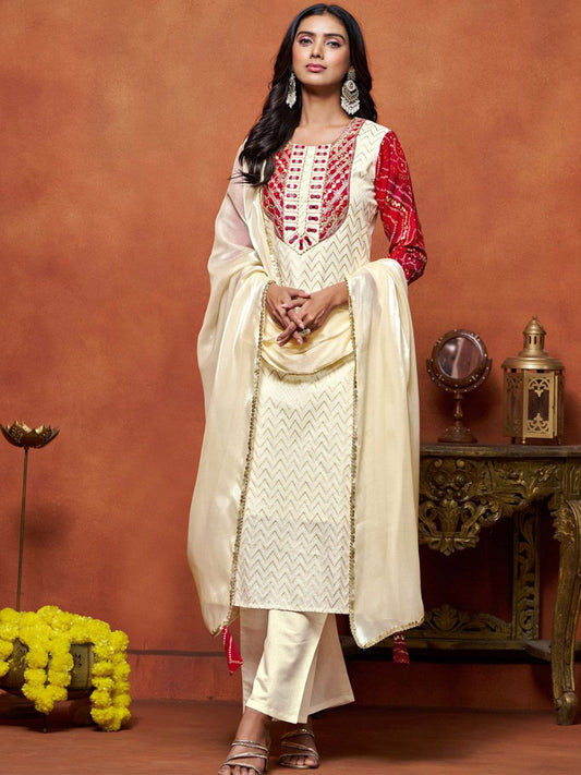 Dhiyona SN Women's Ethnic Motifs Printed Pure Cotton Kurta with Palazzo & Dupatta