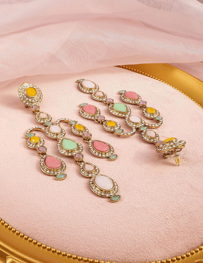 Dhiyona RJ Women's 22K Mehandi Gold-Plated Classic Gemstone & Zirconia Studded Chandelier Earrings