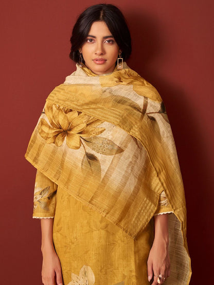 Women Floral Embroidered Cotton Kurta with Trousers & Dupatta