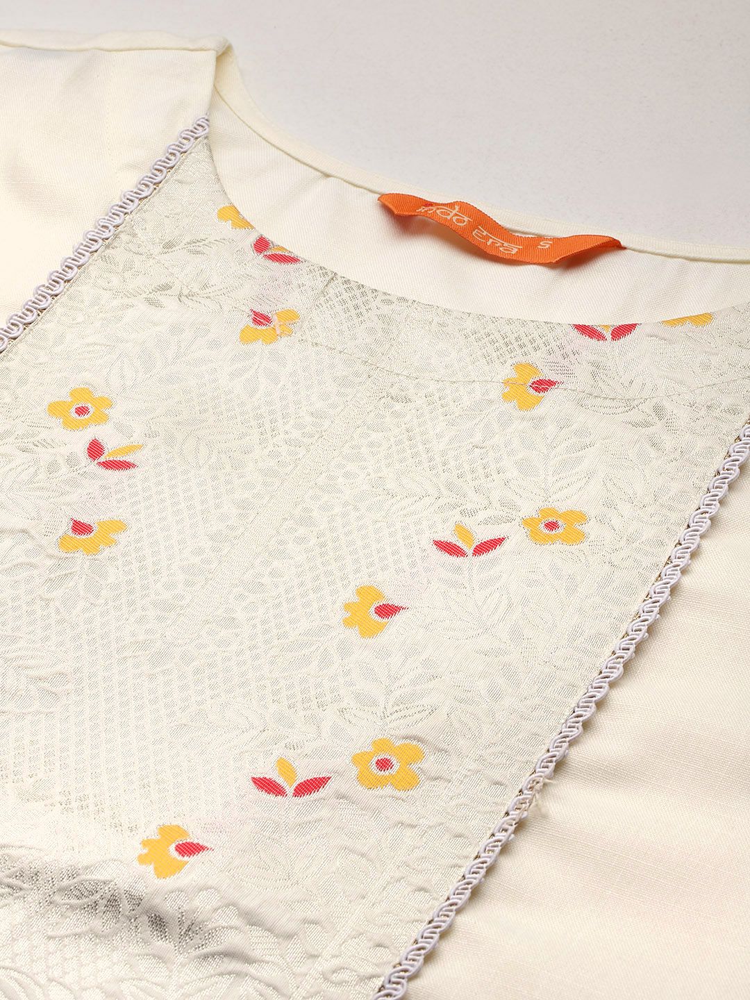 Dhiyona IE Floral Yoke Design Zari Pure Cotton Kurta With Trousers & Dupatta