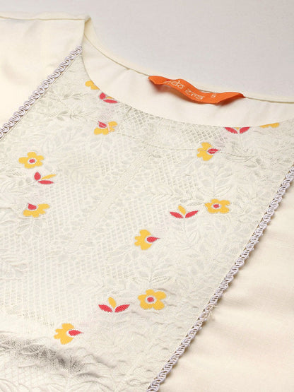 Dhiyona IE Floral Yoke Design Zari Pure Cotton Kurta With Trousers & Dupatta