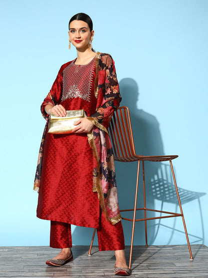 Dhiyona VA Women's Solid Silk Blend Hyper Texture Kurta Set