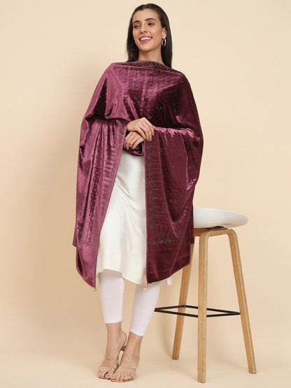 Dhiyona PA Embellished Beads & Stones Velvet Shawl