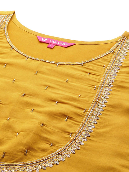 Dhiyona VA Women'sEthnic Motifs Embroidered Regular Thread Work Kurta with Trousers & With Dupatta