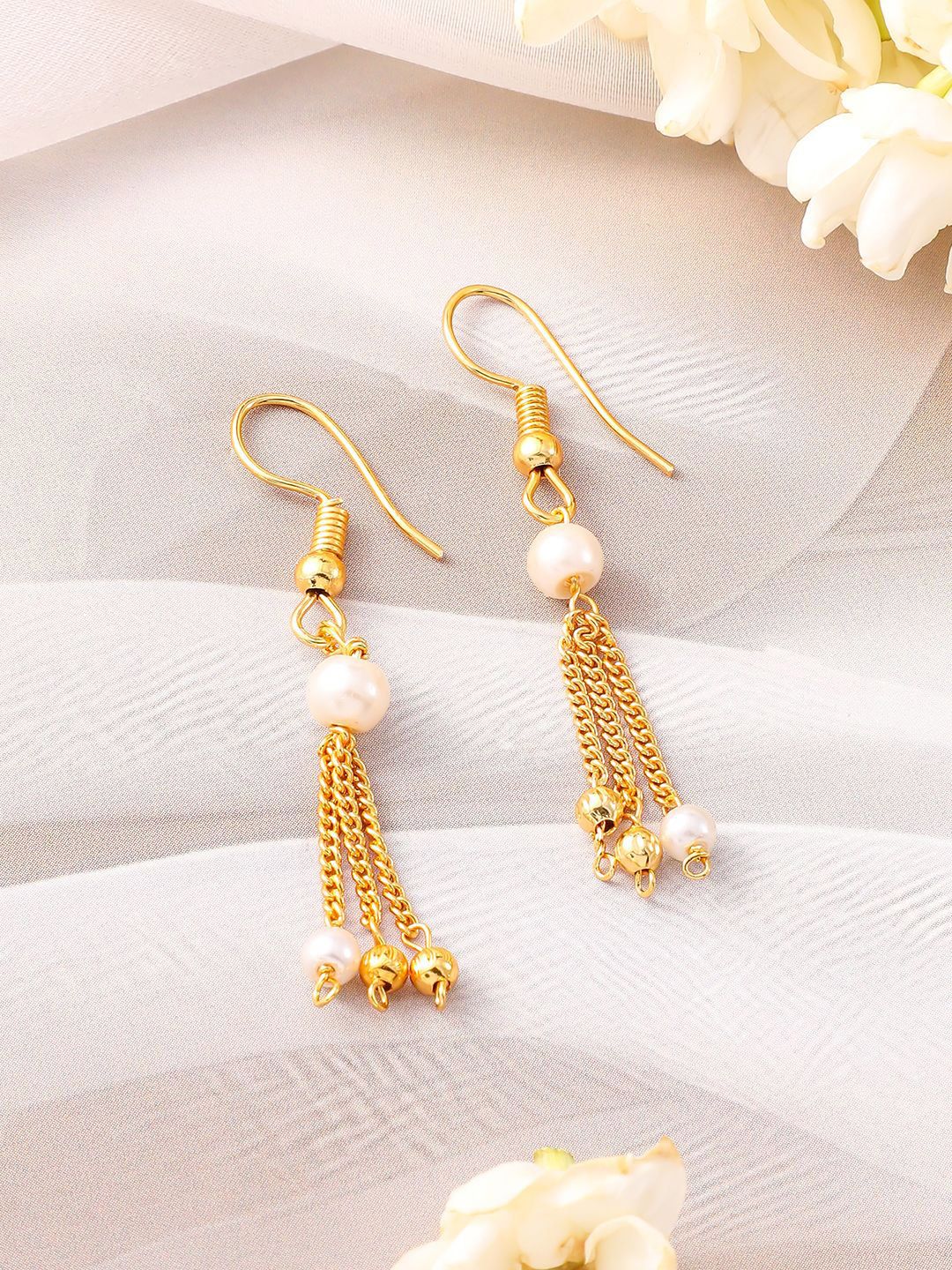 Dhiyona RJ Women's 18K Gold-Plated Multilayer Pearl Beaded Necklace Set with Matching Earrings